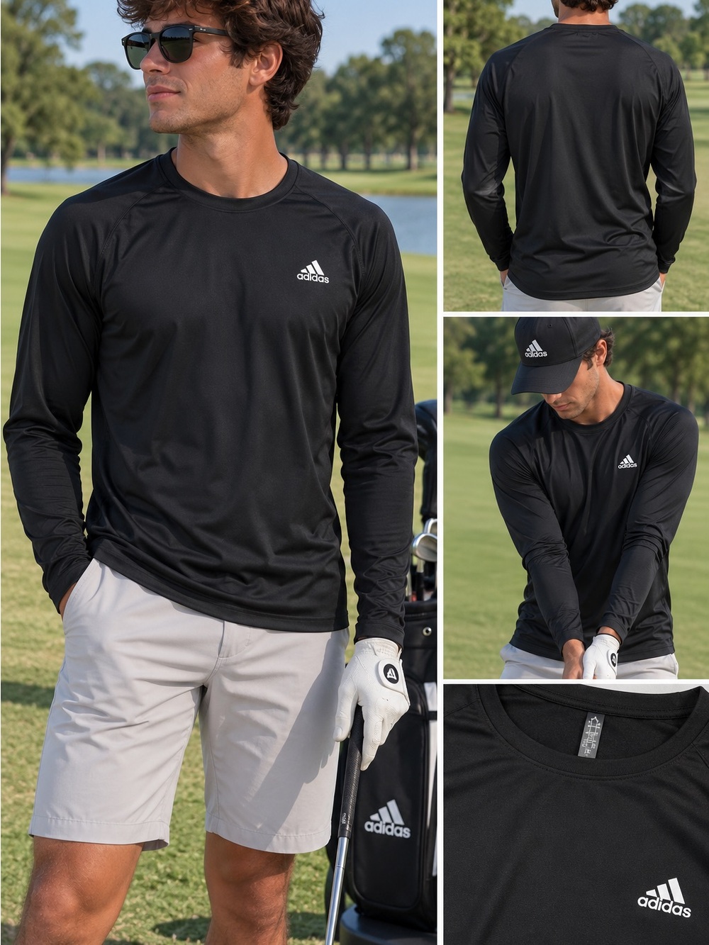 Adidas Men’s Black Long-Sleeve Performance golf outdoor UPF Shirt L